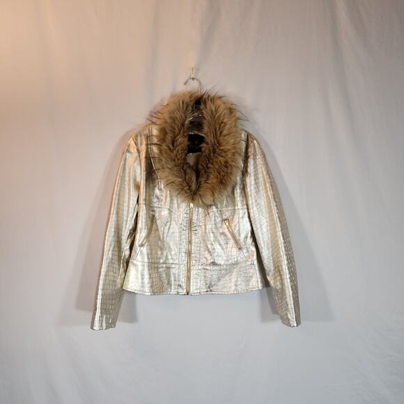 V CRISTINA Champagne Gold Brown Faux Leather Faux Reptile Design Womens Medium M - Picture 1 of 12